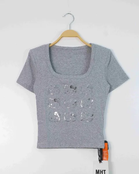 Áo phông nữ cổ tròn croptop TT 2073 ghi H12.2026.2